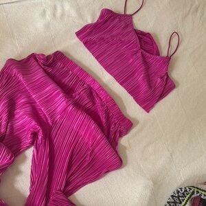 Vibrant Pink Pleated Two-Piece Set
